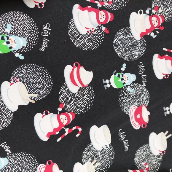 Let it Snowmen Black Printed Women's 3-Pocket V-Neck Scrub Top - Picture 4 of 6
